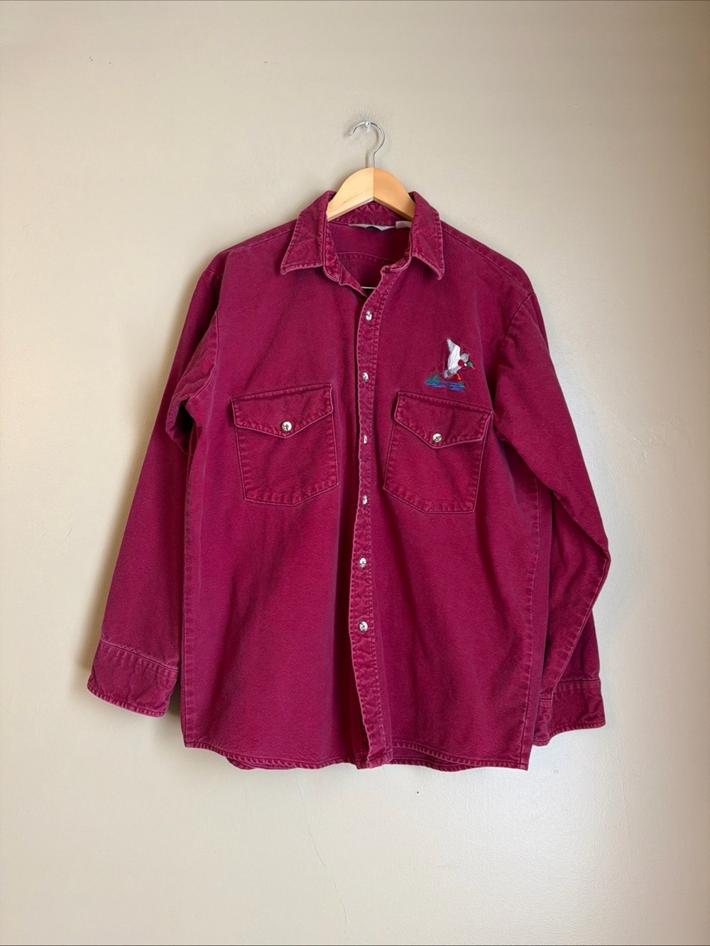 Vtg Winter Run Maroon Red Chamois Flannel Mallard Duck Long Sleeve Shirt USA